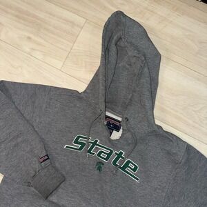 Vintage 90s Jansport Michigan State Hoodie‎ Size Small Gray Grunge Distress NCAA